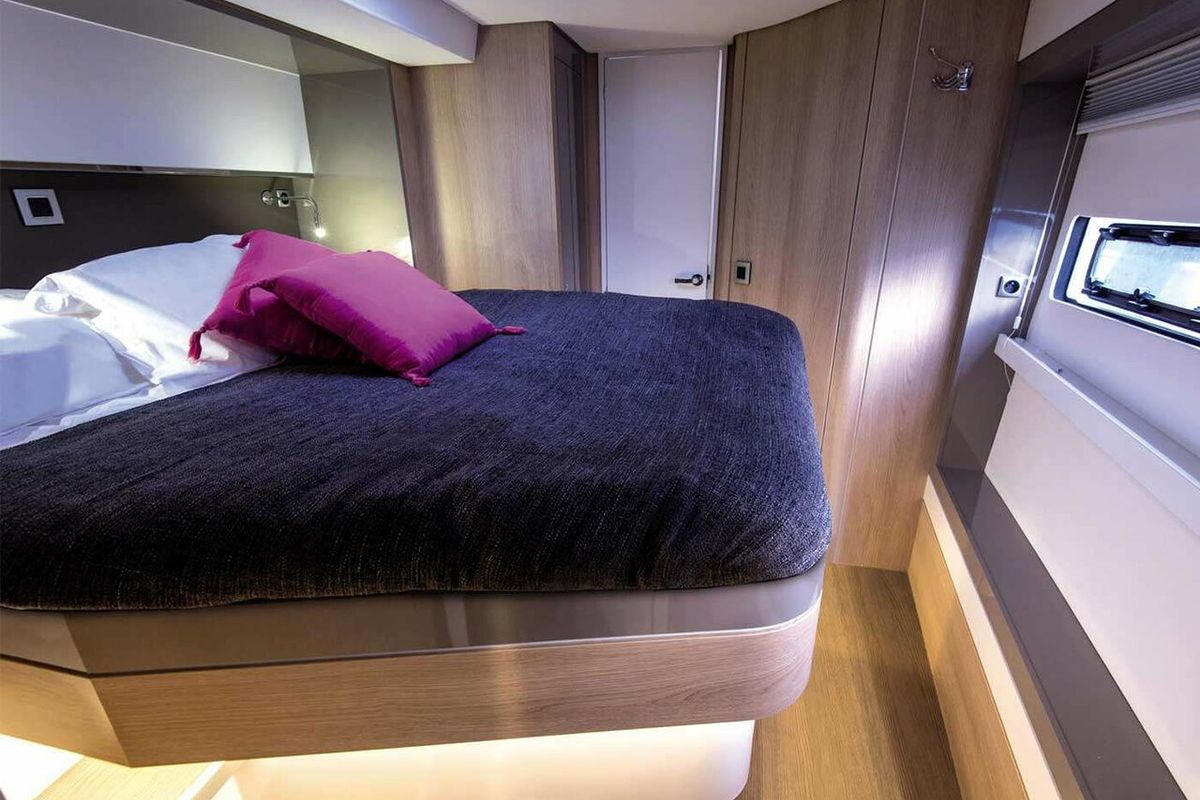 Cabin on Elena, a Bali 5.4 catamaran at Capo d'Orlando, Italy