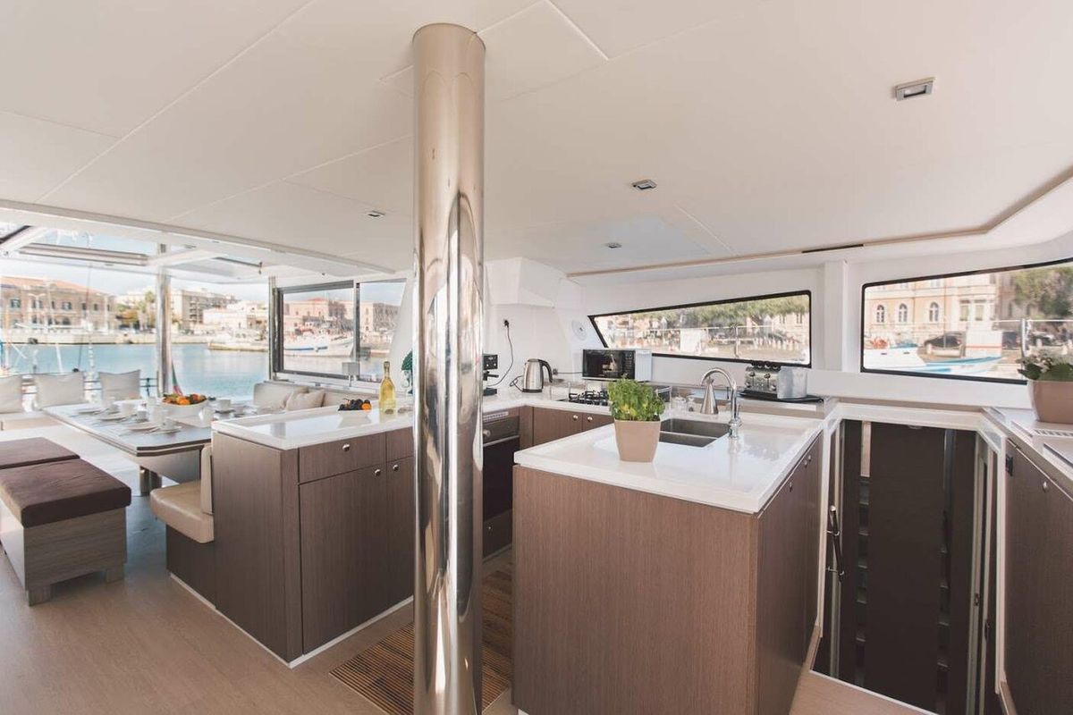 Galley of Elena, a Bali 5.4 catamaran at Capo d'Orlando, Italy