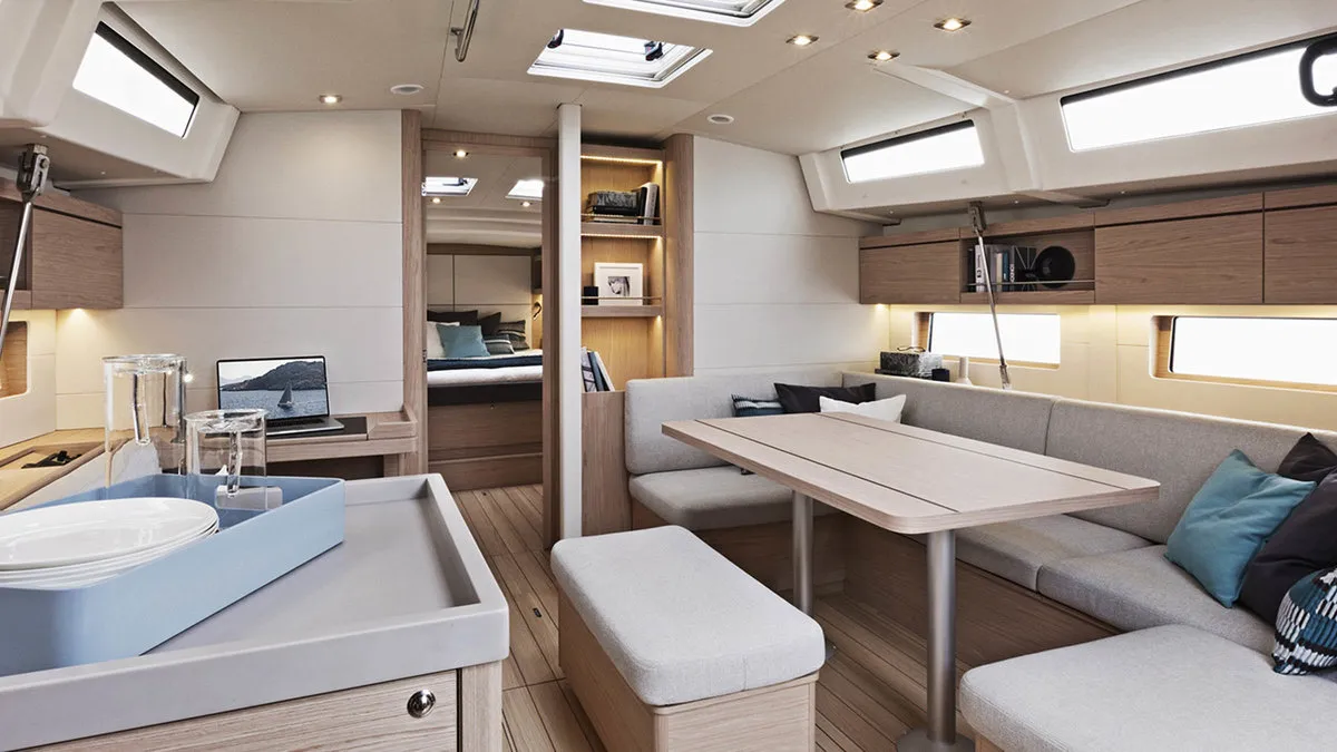 Salon of Sunsail 46 Mon Classic, a Beneteau Oceanis 46 sailboat at Općina Marina, Croatia