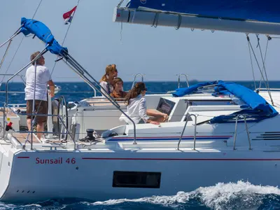 Cockpit of Sunsail 46 Mon Classic, a Beneteau Oceanis 46 sailboat at Općina Marina, Croatia