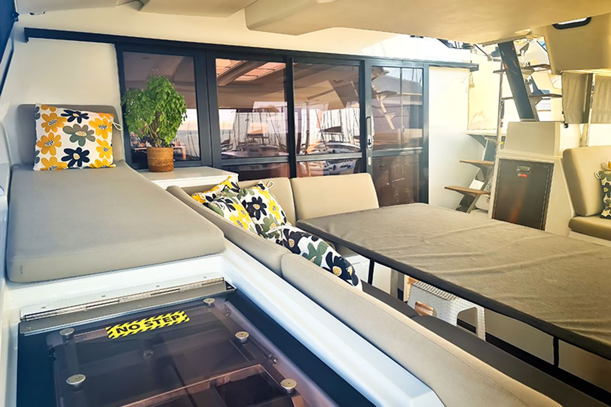 Salon of Penny Lane Green Wave, a Fountaine Pajot Aura 51 catamaran at Athens, Greece