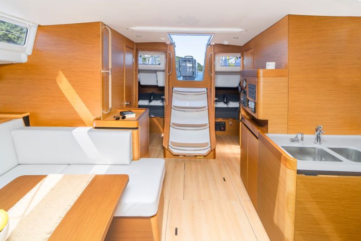 Salon of OSEJAVA, a Jeanneau Sun Odyssey 490 sailboat at Split, Croatia