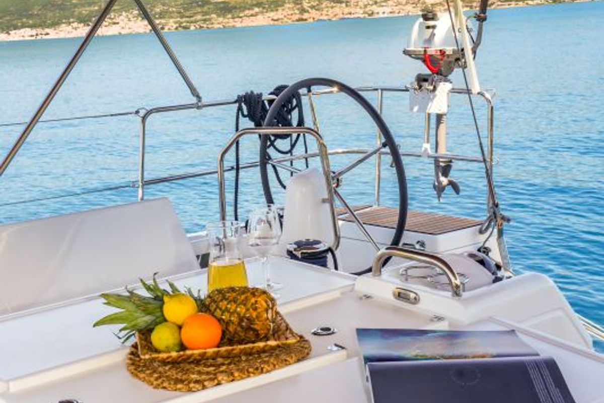 Deck of OSEJAVA, a Jeanneau Sun Odyssey 490 sailboat at Split, Croatia