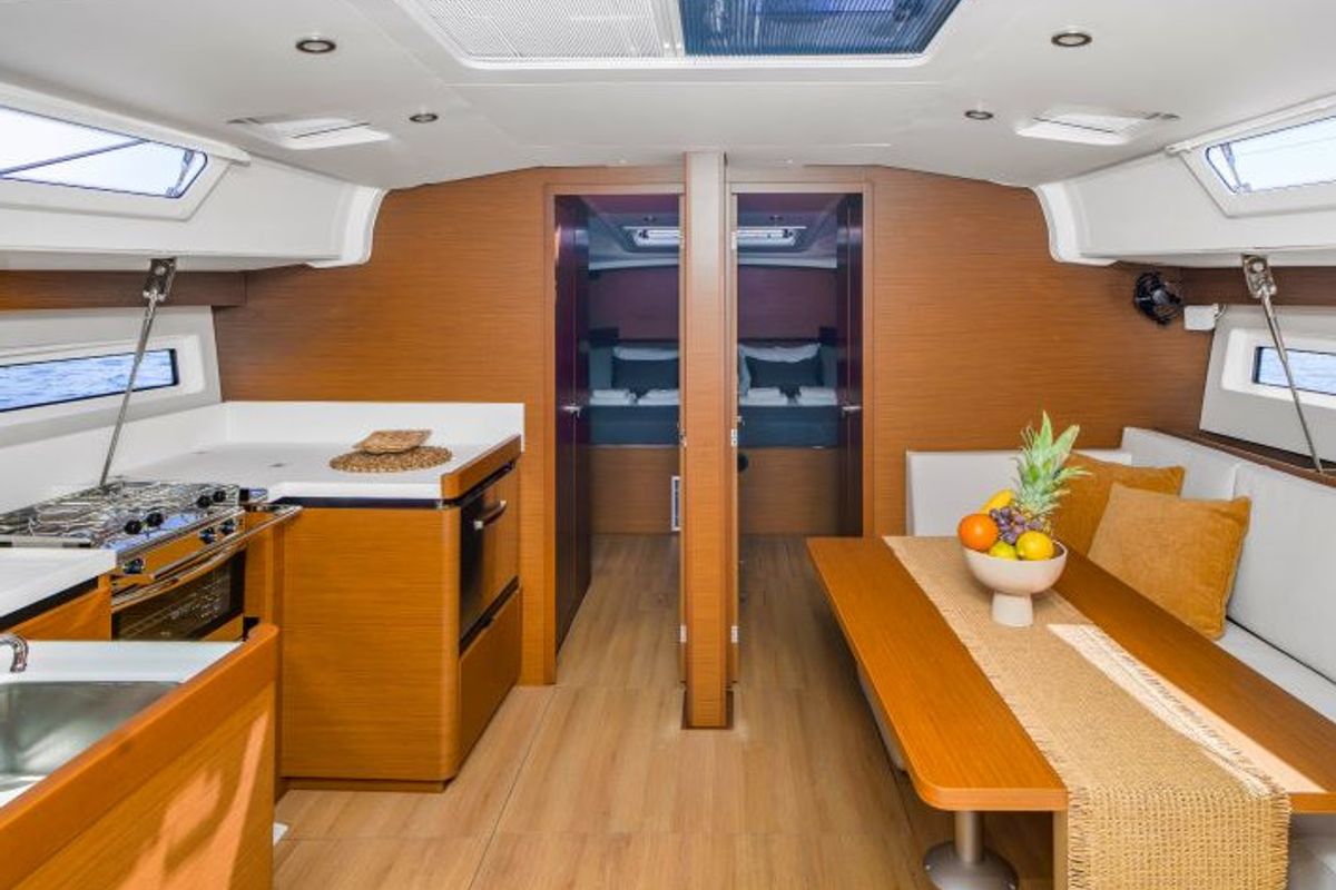 Salon of OSEJAVA, a Jeanneau Sun Odyssey 490 sailboat at Split, Croatia