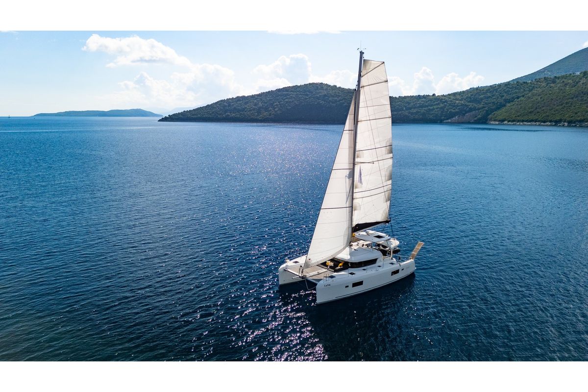 Exterior view of LUNA, a Lagoon 42 catamaran at Municipal Unit of Lefkada, Greece