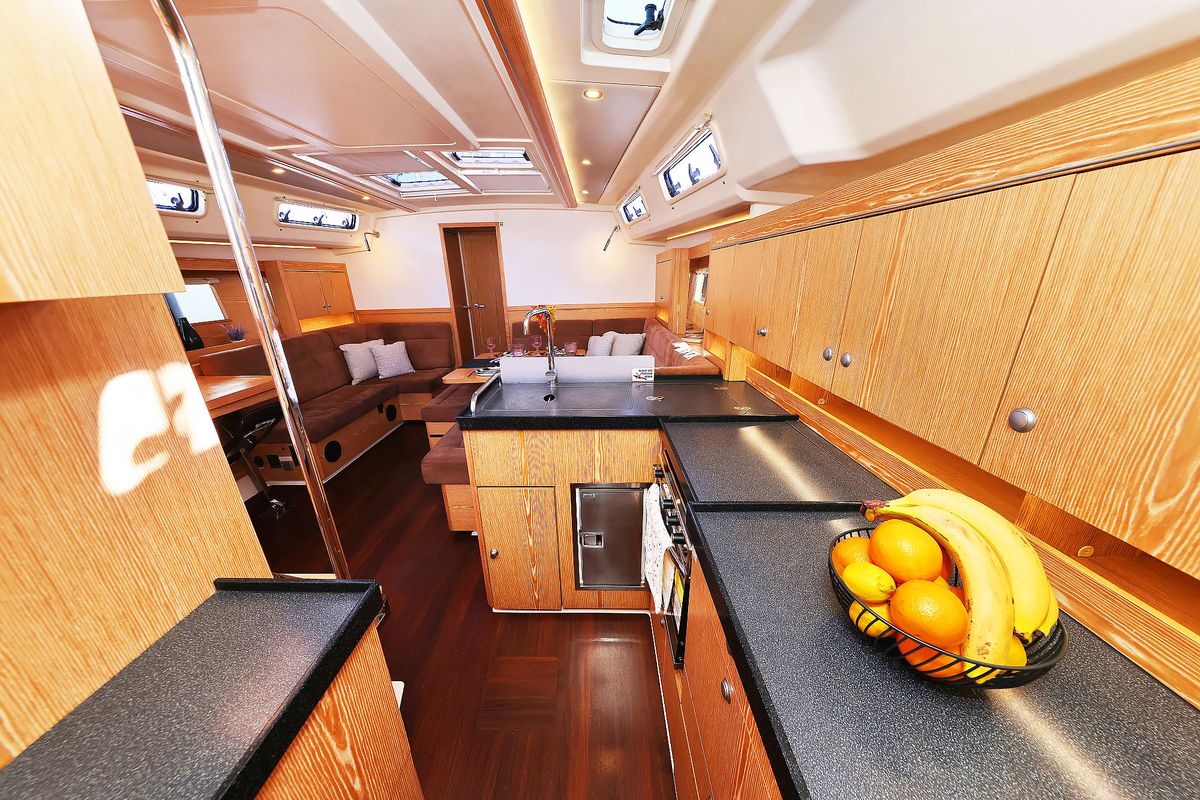 Galley of Lorelei, a Hanse Yachts Hanse 455 sailboat at Grad Kaštela, Croatia