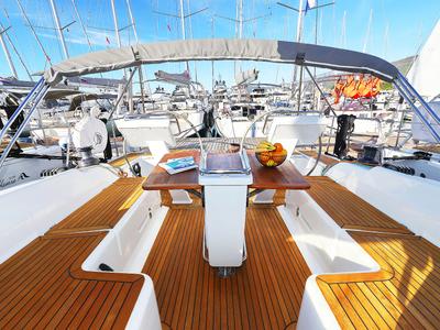 Deck of Lorelei, a Hanse Yachts Hanse 455 sailboat at Grad Kaštela, Croatia