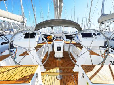 Cockpit of Lorelei, a Hanse Yachts Hanse 455 sailboat at Grad Kaštela, Croatia