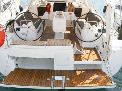 Deck of Stella, a Dufour 412 GL sailboat at Grad Pula, Croatia