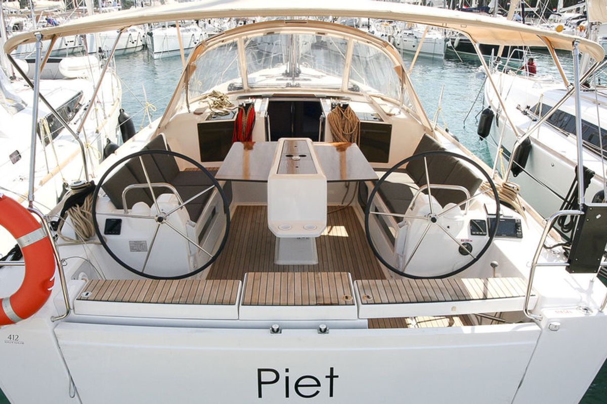 Cockpit of Stella, a Dufour 412 GL sailboat at Grad Pula, Croatia
