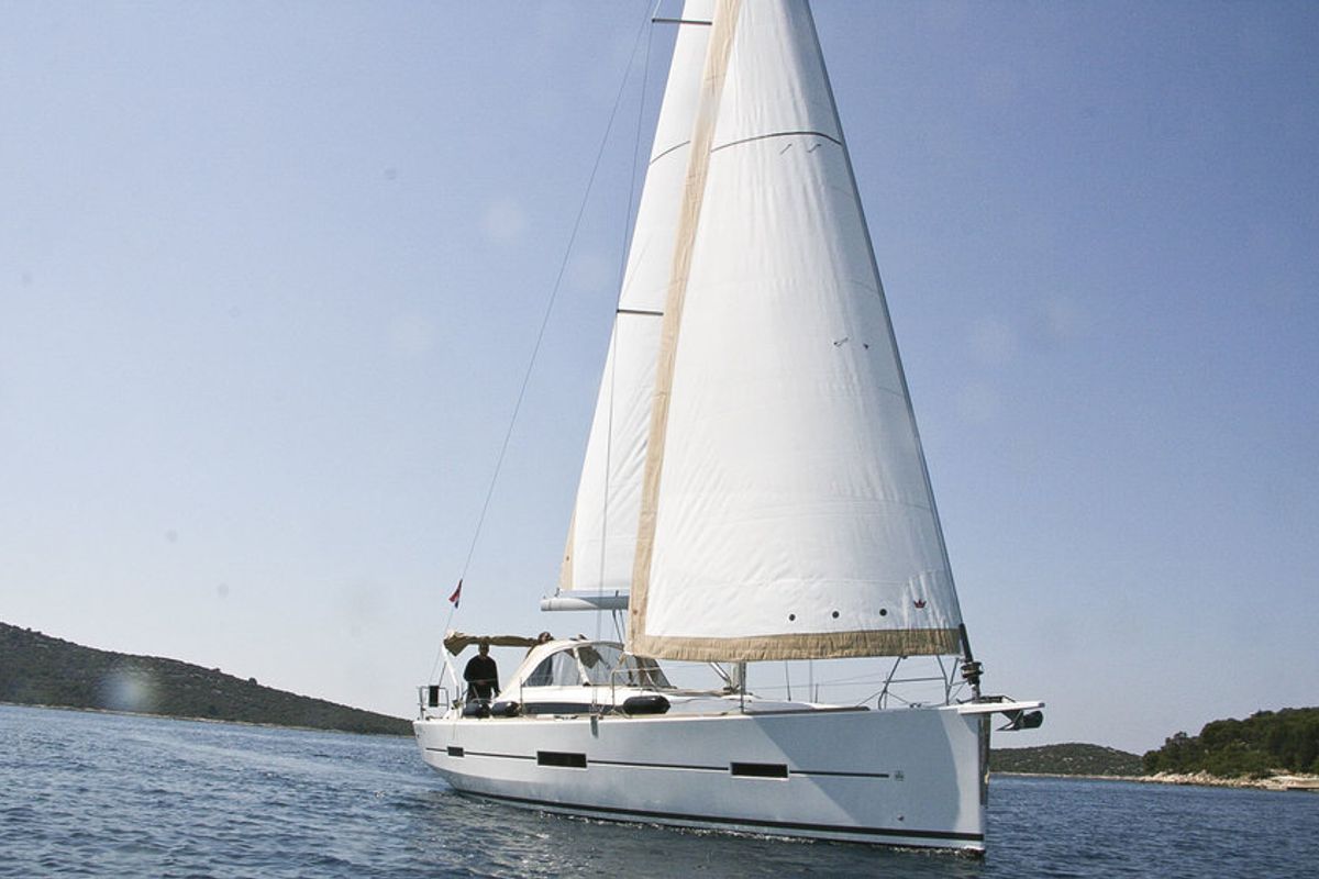 Exterior view of Stella, a Dufour 412 GL sailboat at Grad Pula, Croatia