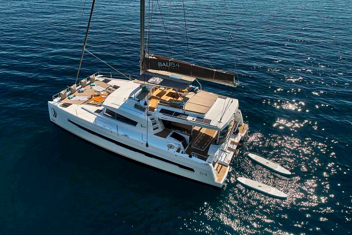 Exterior view of JOŽA, a Bali 5.4 catamaran at Grad Trogir, Croatia