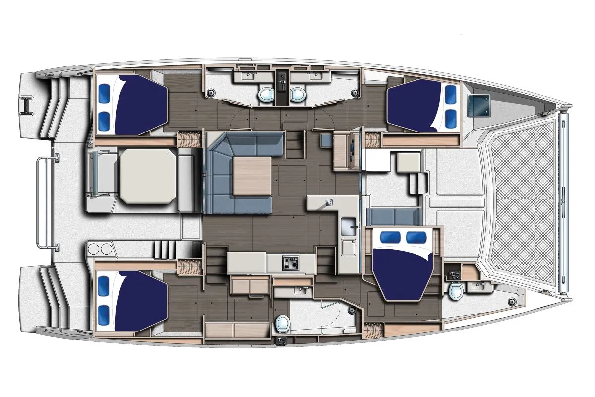 Floor plan of Moorings 5000 Club, a Leopard 50 catamaran at Marigot, France