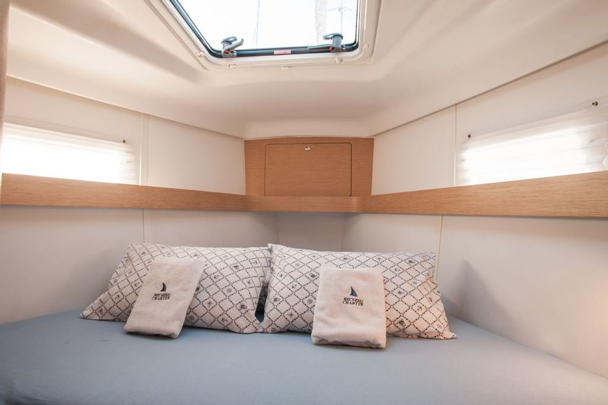 Cabin on Princess Tena, a Elan Impression 45 sailboat at Zadar, Croatia
