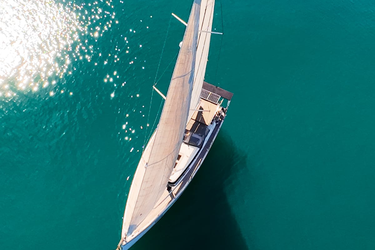 Deck of Aequus, a Bavaria C57 sailboat at Olbia, Italy