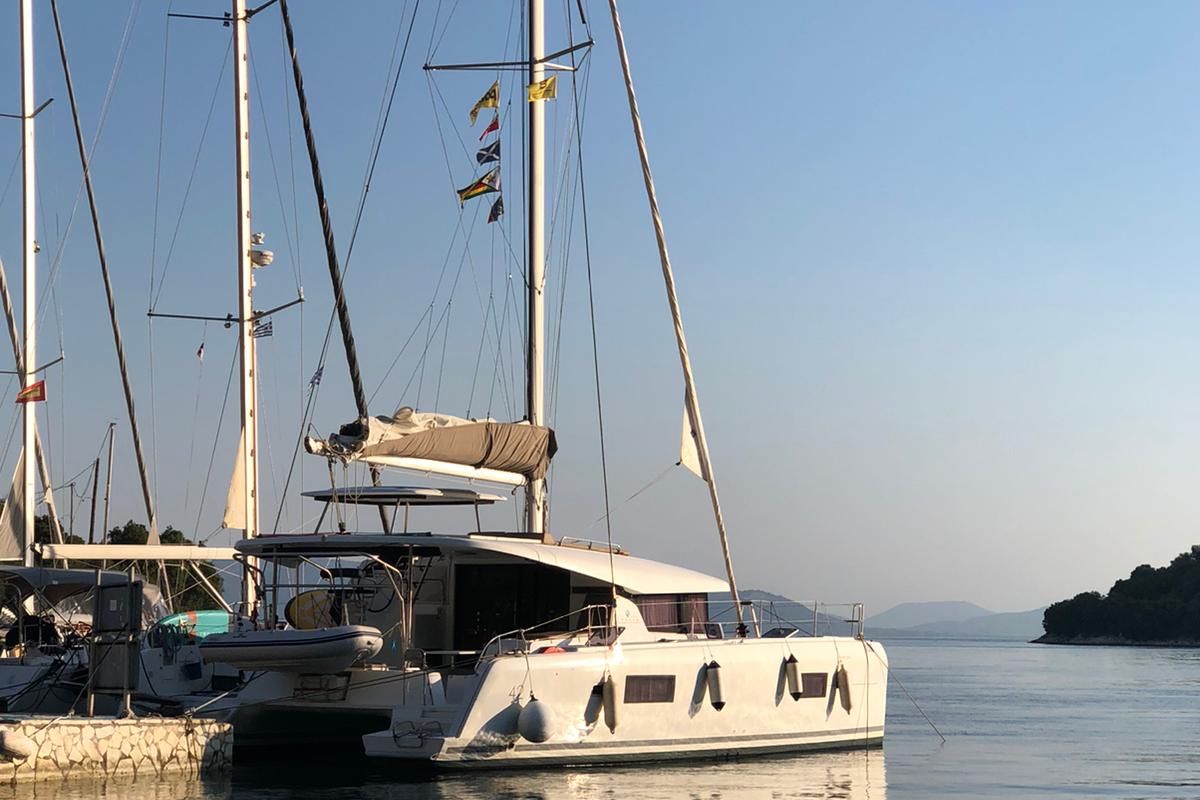 Exterior view of Nyami Nyami, a Lagoon 42 catamaran at Municipal Unit of Lefkada, Greece
