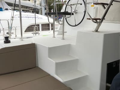 Cockpit of Nyami Nyami, a Lagoon 42 catamaran at Municipal Unit of Lefkada, Greece