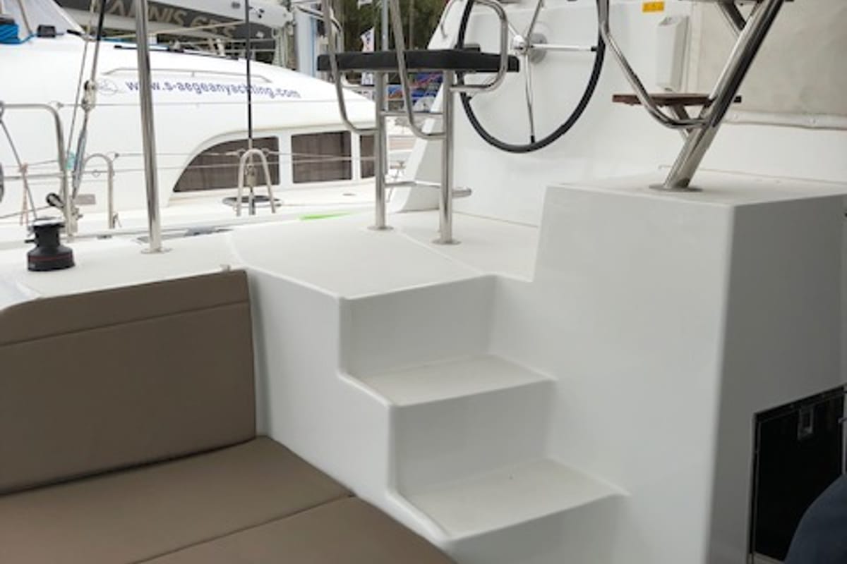 Cockpit of Nyami Nyami, a Lagoon 42 catamaran at Municipal Unit of Lefkada, Greece