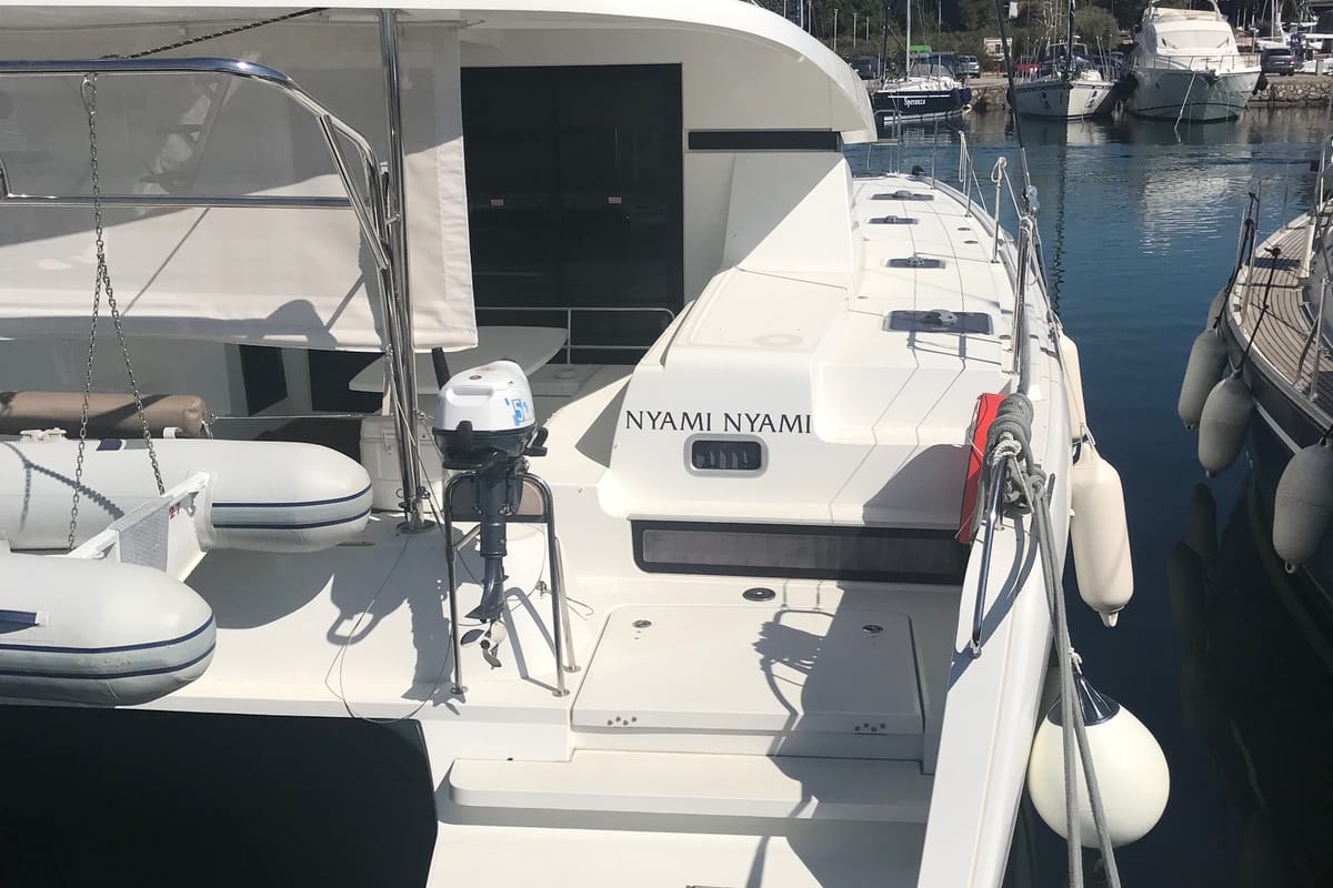 Exterior view of Nyami Nyami, a Lagoon 42 catamaran at Municipal Unit of Lefkada, Greece