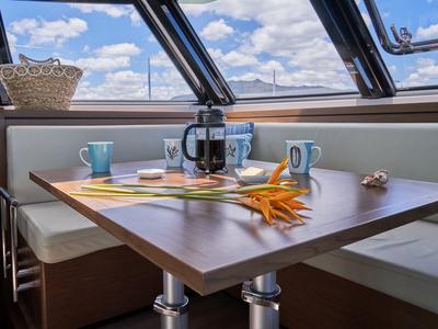 Salon of Sea Spirit III, a Nautitech Rochefort Nautitech 46 Fly catamaran at Grande Rivière Noire VCA, Mauritius
