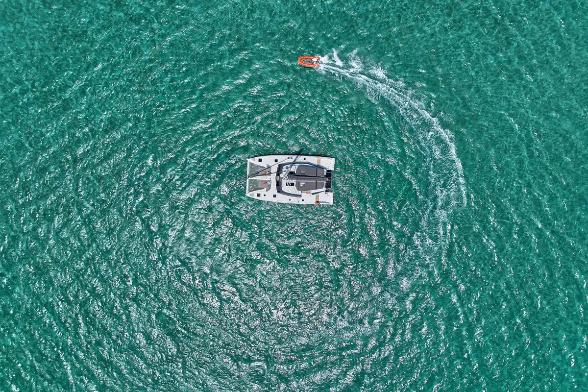 Exterior view of Sea Spirit III, a Nautitech Rochefort Nautitech 46 Fly catamaran at Grande Rivière Noire VCA, Mauritius