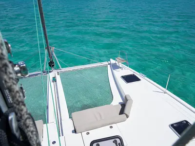 Deck of Sea Spirit III, a Nautitech Rochefort Nautitech 46 Fly catamaran at Grande Rivière Noire VCA, Mauritius