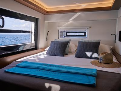 Cabin on Sea Spirit III, a Nautitech Rochefort Nautitech 46 Fly catamaran at Grande Rivière Noire VCA, Mauritius