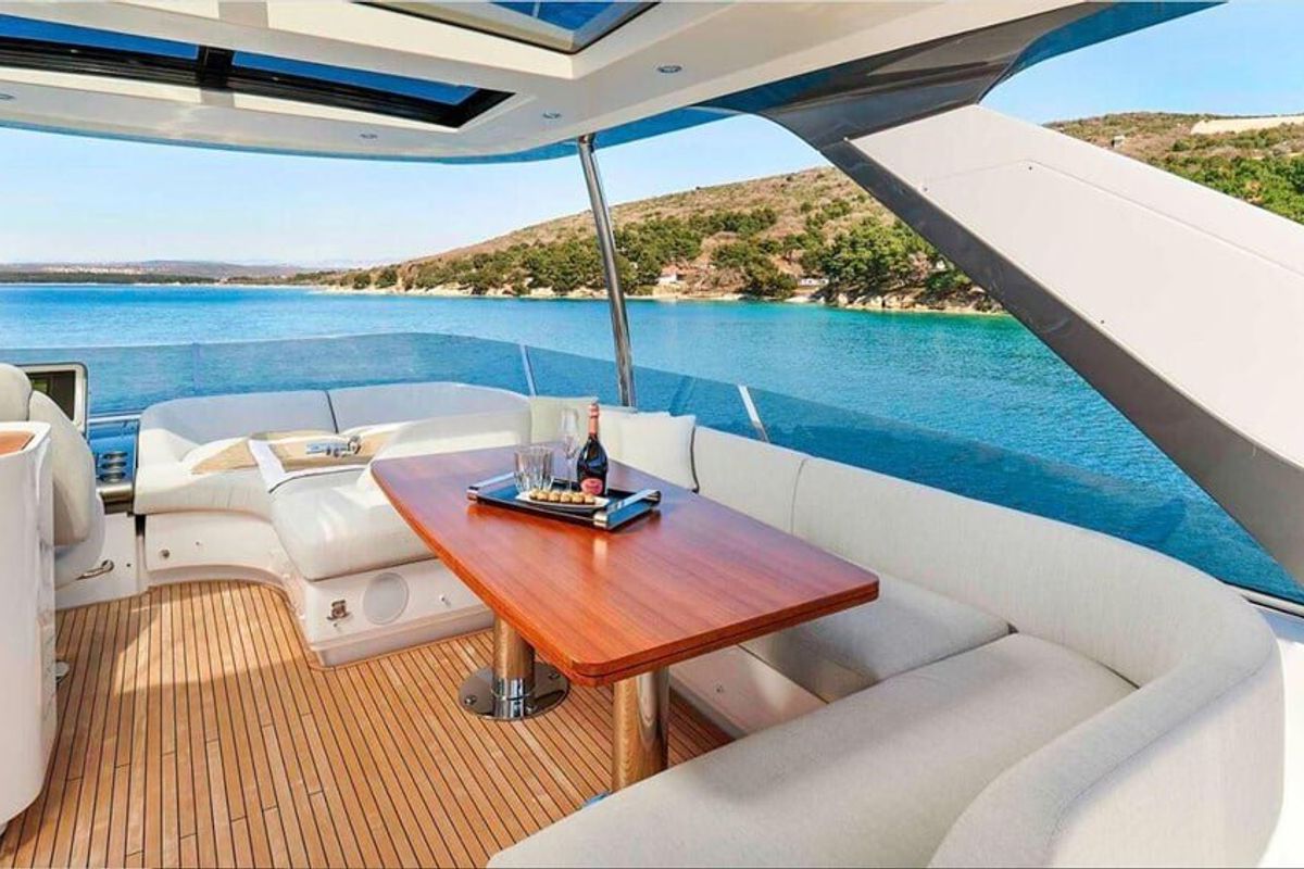 Deck of OMR Group, a Azimut 78 Fly yacht at Podstrana - Miljevac, Croatia