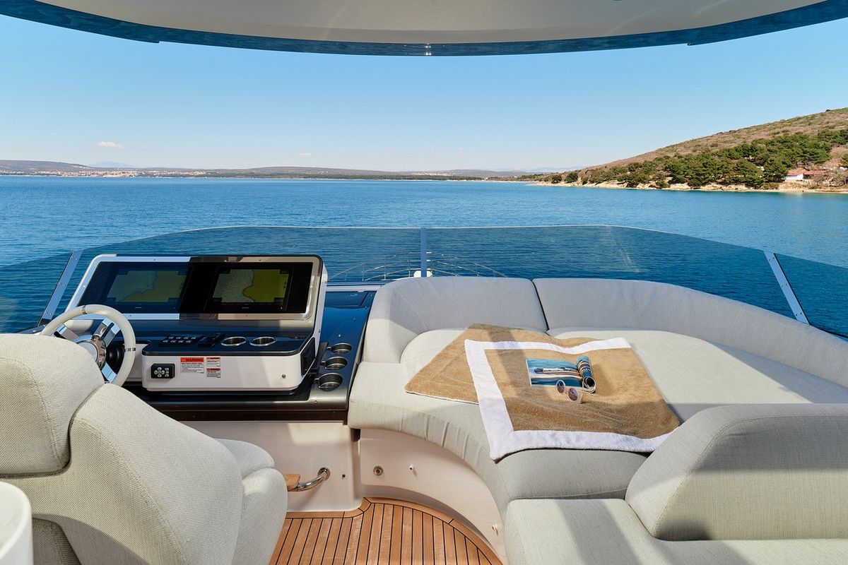 Cockpit of OMR Group, a Azimut 78 Fly yacht at Podstrana - Miljevac, Croatia
