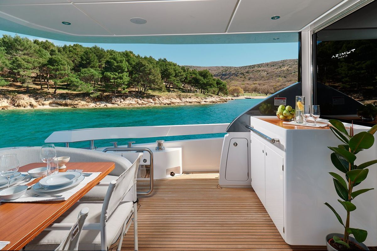 Deck of OMR Group, a Azimut 78 Fly yacht at Podstrana - Miljevac, Croatia