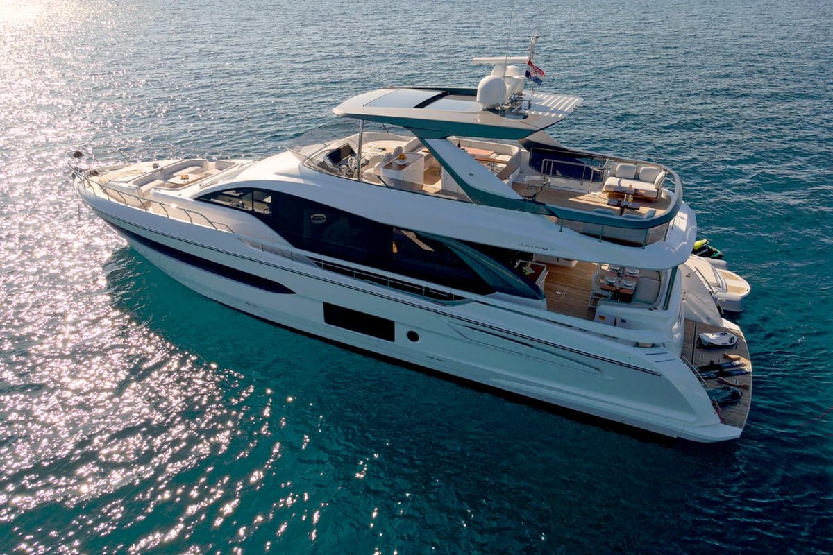 Deck of OMR Group, a Azimut 78 Fly yacht at Podstrana - Miljevac, Croatia