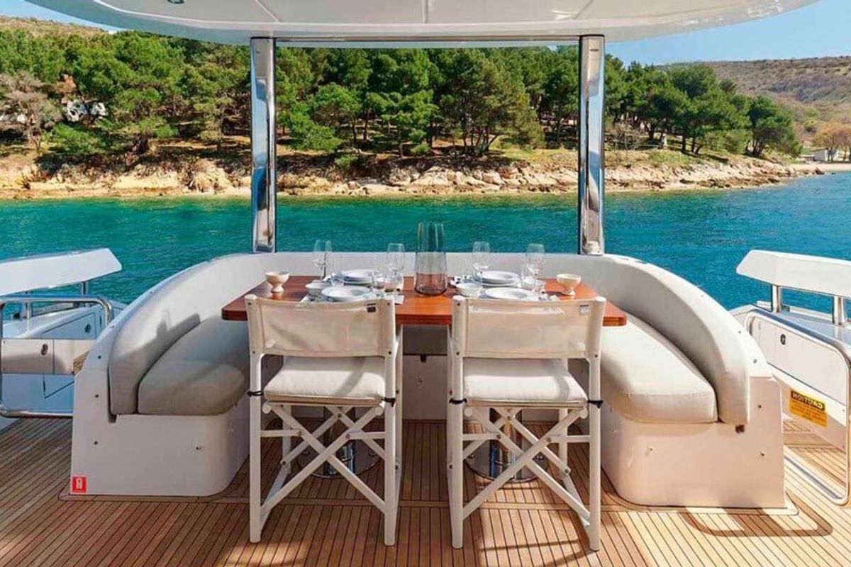 Deck of OMR Group, a Azimut 78 Fly yacht at Podstrana - Miljevac, Croatia