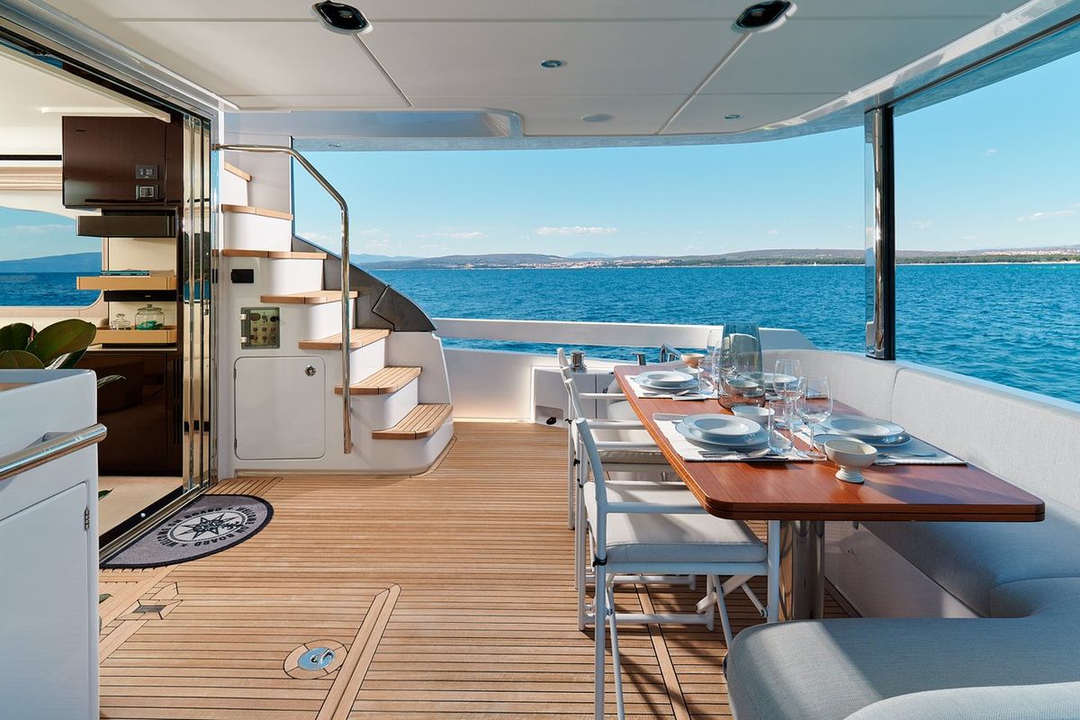 Deck of OMR Group, a Azimut 78 Fly yacht at Podstrana - Miljevac, Croatia