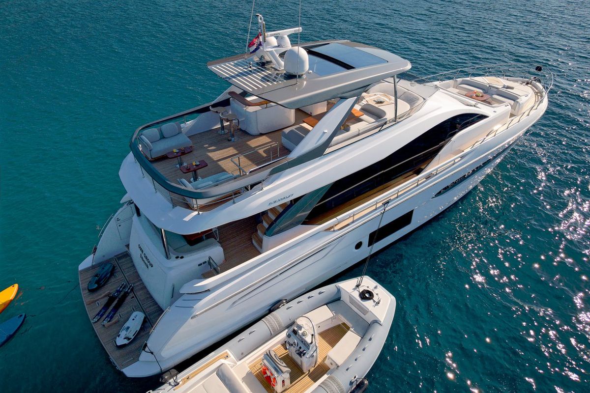 Deck of OMR Group, a Azimut 78 Fly yacht at Podstrana - Miljevac, Croatia