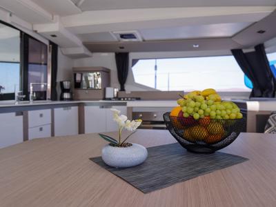 Galley of AQUARELLA, a Fountaine Pajot Tanna 47 catamaran at Municipal Unit of Lefkada, Greece