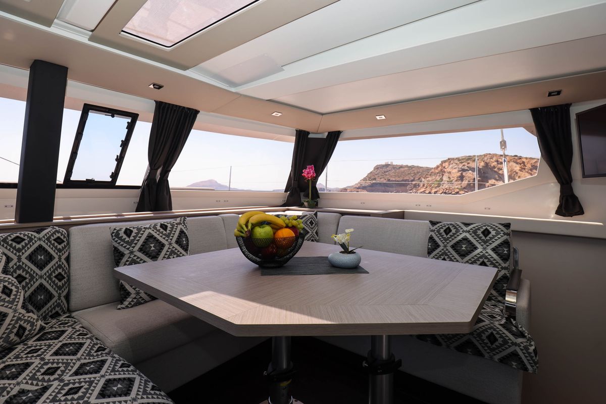 Salon of AQUARELLA, a Fountaine Pajot Tanna 47 catamaran at Municipal Unit of Lefkada, Greece