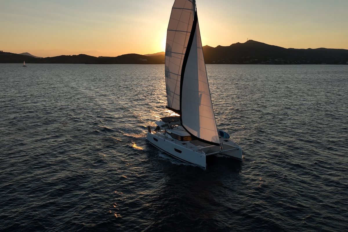 Exterior view of AQUARELLA, a Fountaine Pajot Tanna 47 catamaran at Municipal Unit of Lefkada, Greece