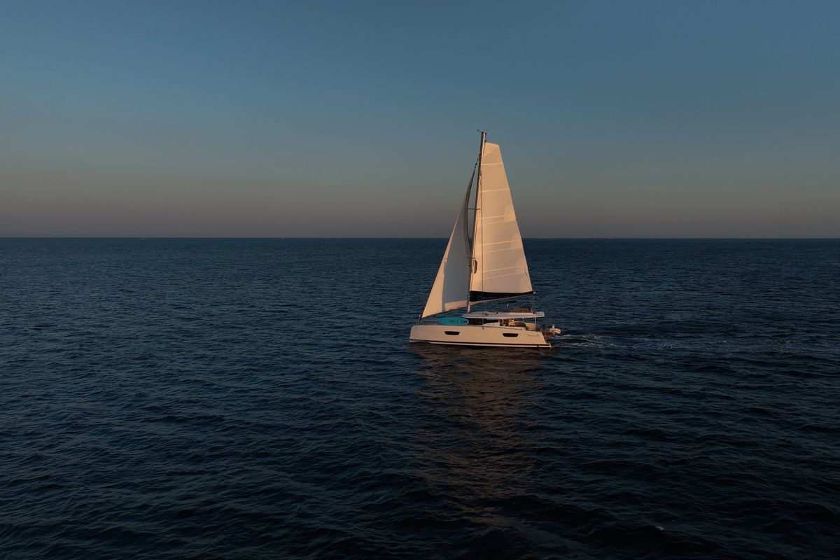 Exterior view of AQUARELLA, a Fountaine Pajot Tanna 47 catamaran at Municipal Unit of Lefkada, Greece