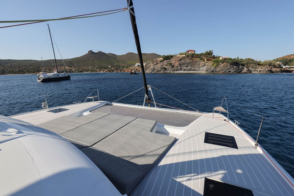 Deck of AQUARELLA, a Fountaine Pajot Tanna 47 catamaran at Municipal Unit of Lefkada, Greece