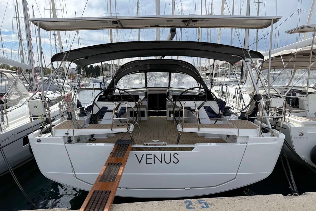 Exterior view of Venus, a Hanse Yachts Hanse 460 sailboat at Grad Biograd na Moru, Croatia