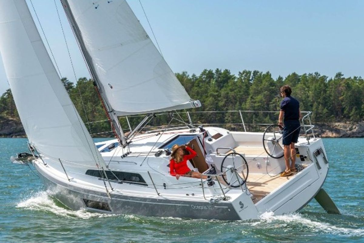 Exterior view of Giugi, a Beneteau Oceanis 30.1 sailboat at Tonnarella, Italy