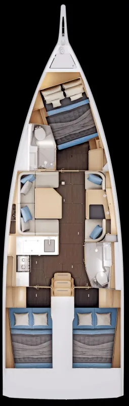 Floor plan of Thalassa Nova, a Jeanneau Sun Odyssey 415 sailboat at Split, Croatia