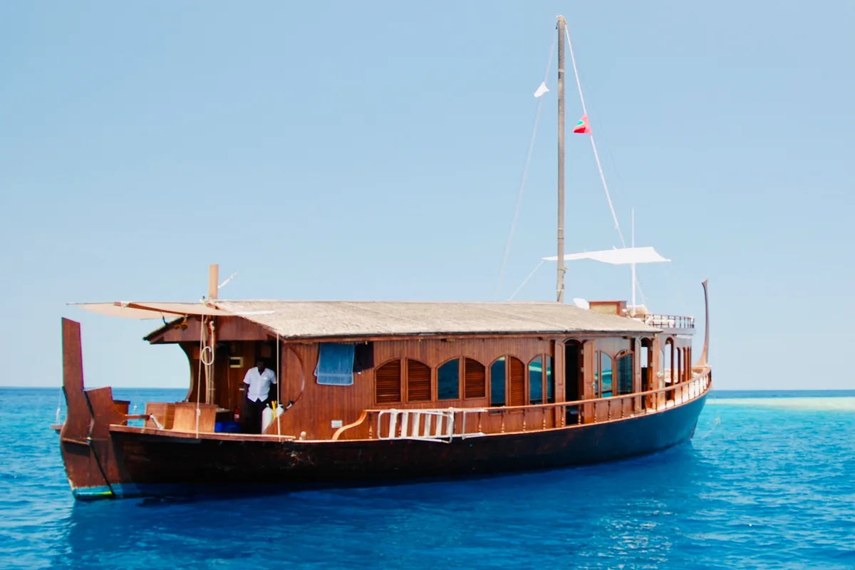 Exterior view of Stella 2, a Gulet Wooden motor yacht yacht at Malé, Maldives