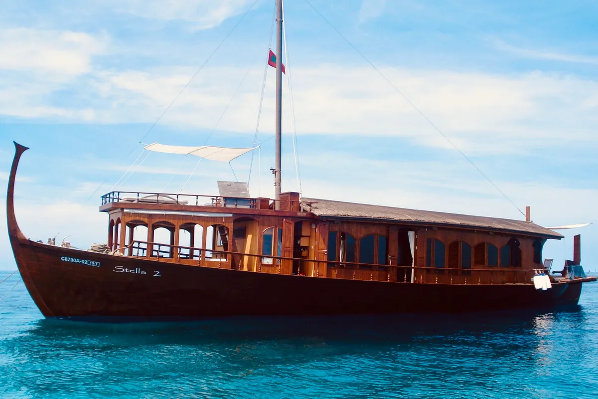 Exterior view of Stella 2, a Gulet Wooden motor yacht yacht at Malé, Maldives