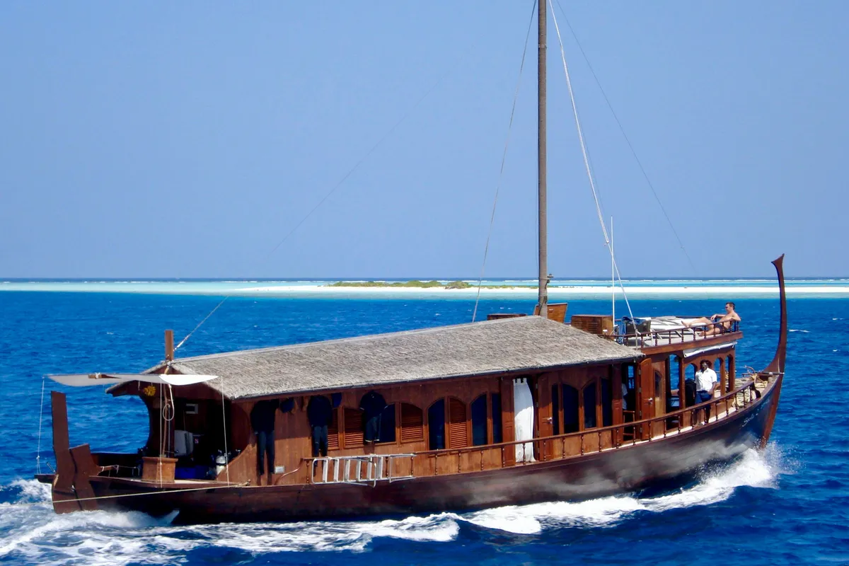 Exterior view of Stella 2, a Gulet Wooden motor yacht yacht at Malé, Maldives