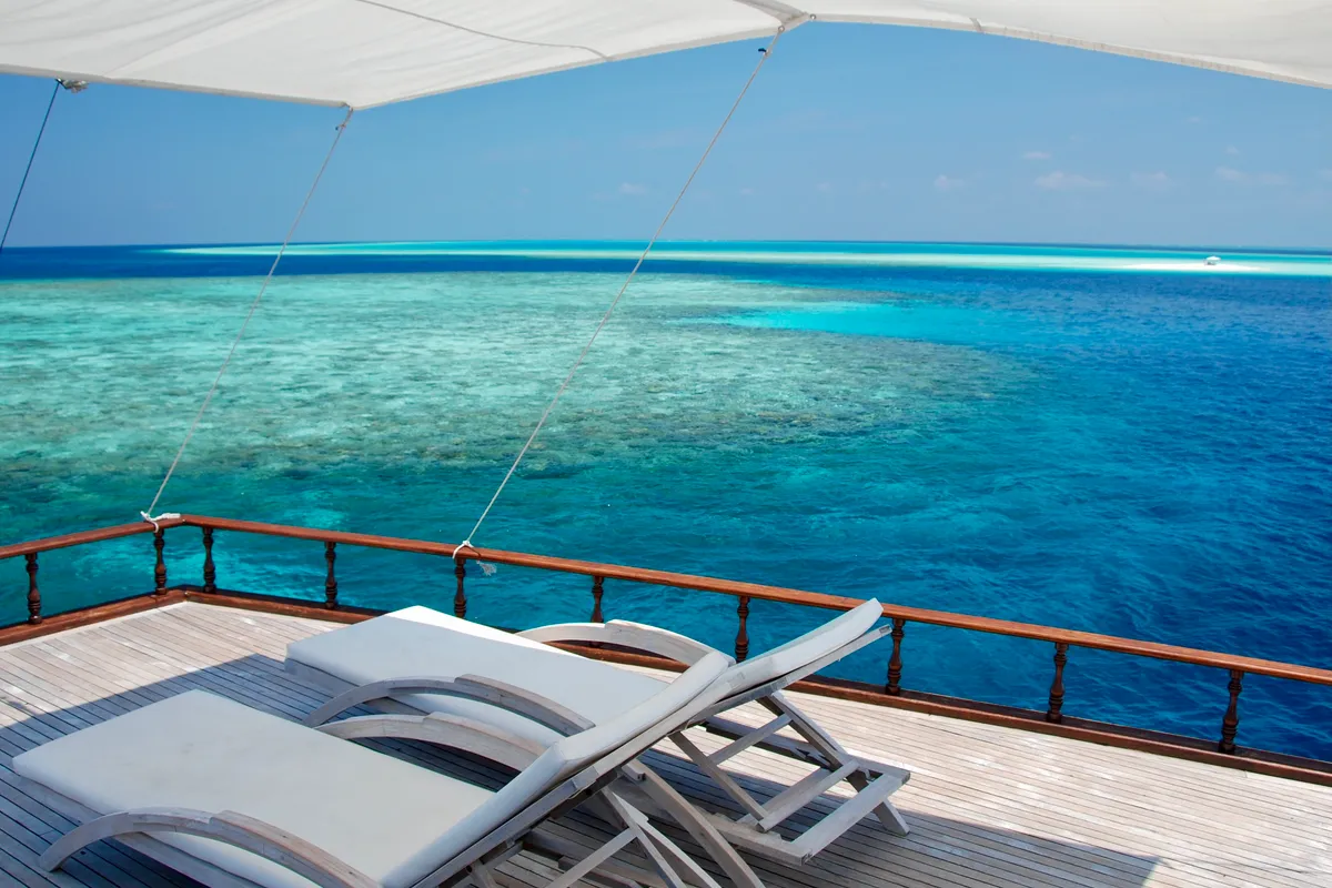 Deck of Stella 2, a Gulet Wooden motor yacht yacht at Malé, Maldives