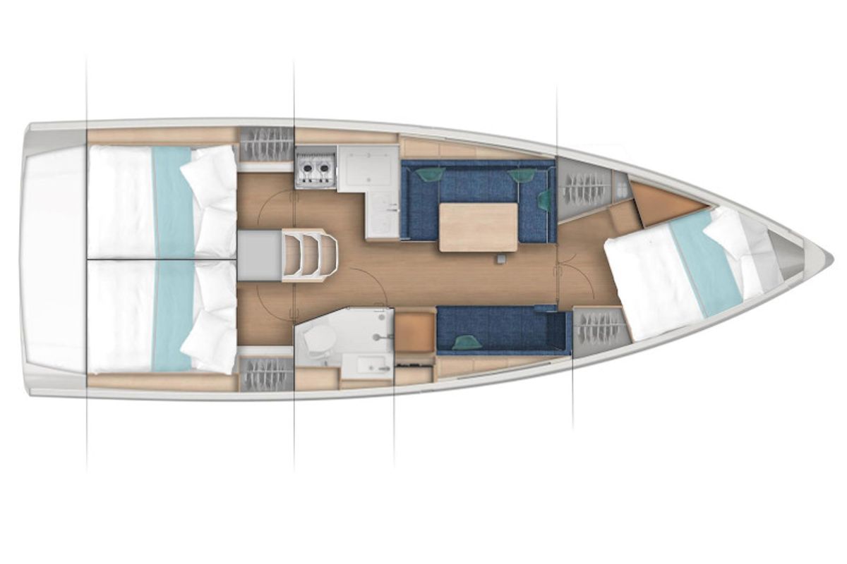 Floor plan of Maitai, a Jeanneau Sun Odyssey 380 sailboat at Nieuwpoort, Belgium