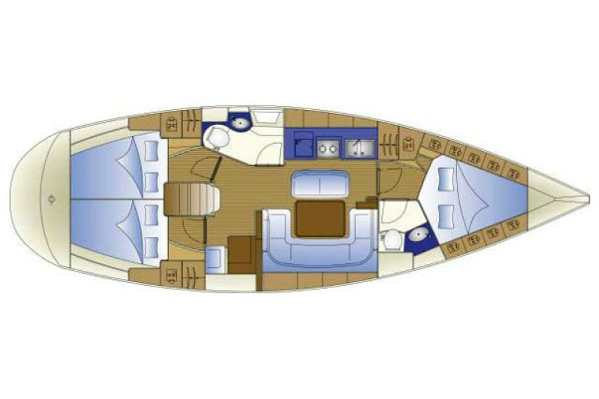 Floor plan of Philomila, a Bavaria 40 Cruiser sailboat at Preveza, Greece