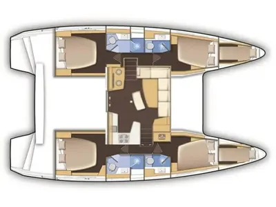 Floor plan of Kaiki, a Lagoon Lagoon 42 catamaran at Lavreotiki Municipal Unit, Greece