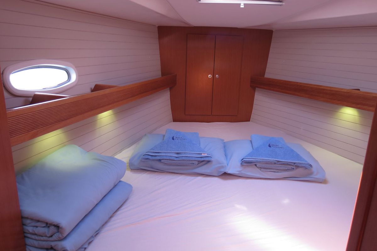 Cabin on Yilki, a Bavaria 43 Cruiser sailboat at Fethiye, Turkey